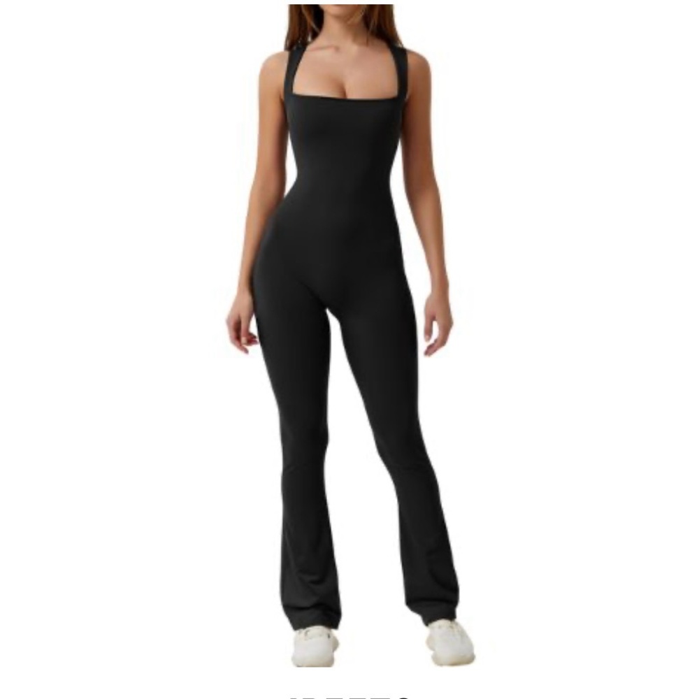 Amazon Black Square-Neck Fitted Jumpsuit